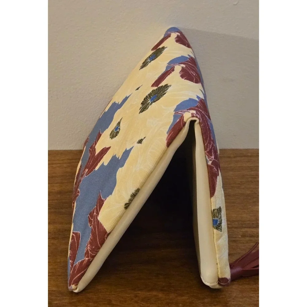 Rachel Pally Floral Canvas Foldover Clutch Blue Cream Burgundy Tassel Zip Pouch